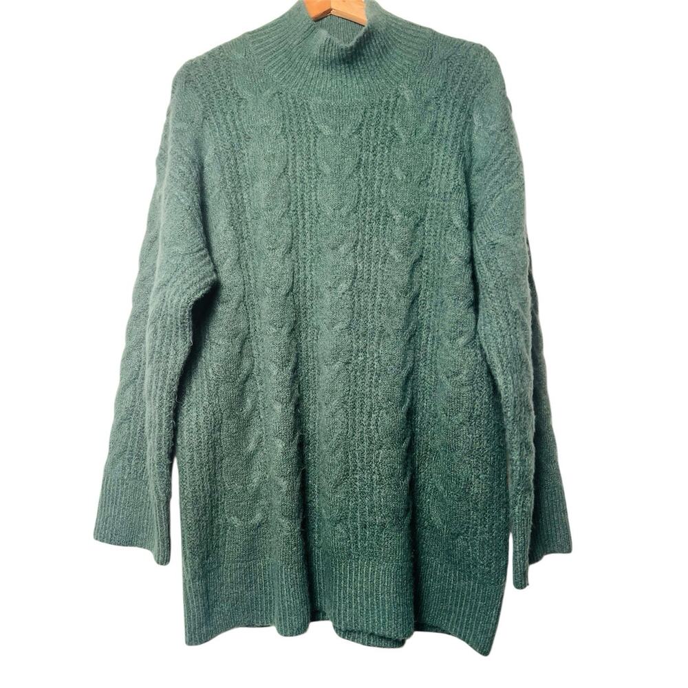 Knox Rose Sage Fisherman Cable Knit Sweater Sz L Fuzzy Western Boho Chic